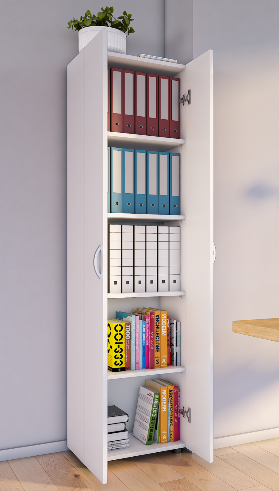 Büroschrank ULAS - weiß - 5 Fächer - 49 cm