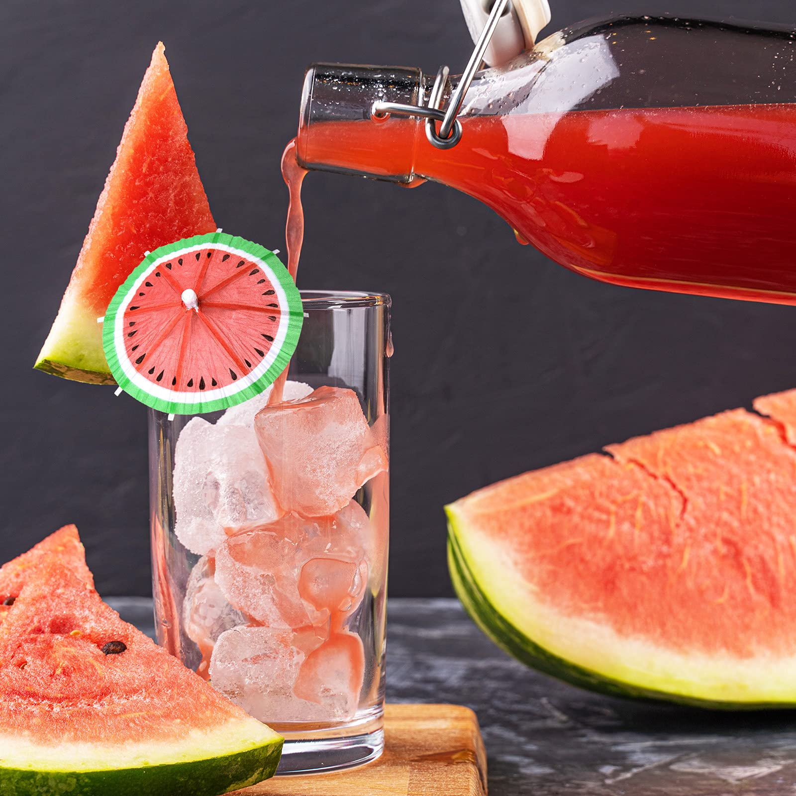 (50er Set) Papier Cocktail Schirmchen Sommer Party Spiesse Deko Getränke Schirm - Wassermelone