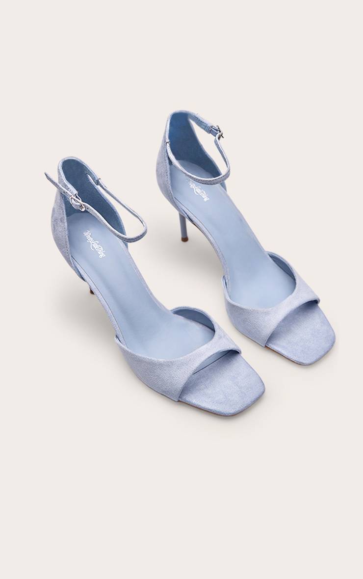 Bleu Layette Sandales À Talons Minimalistes À Bout Carré Imprimé Synthétique