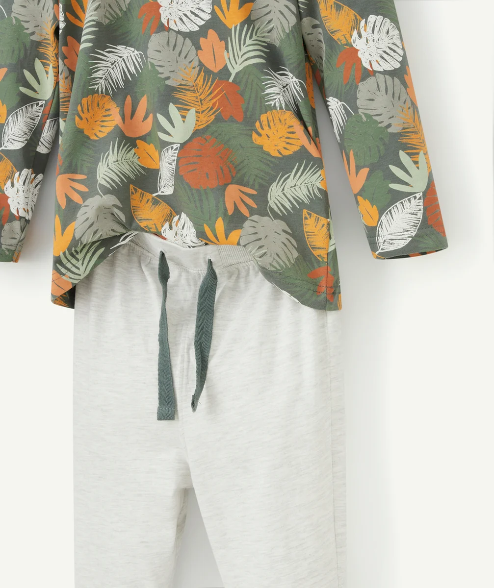 PYJAMA GARÇON EN FIBRES RECYCLÉES IMPRIMÉ FEUILLAGE KAKI
