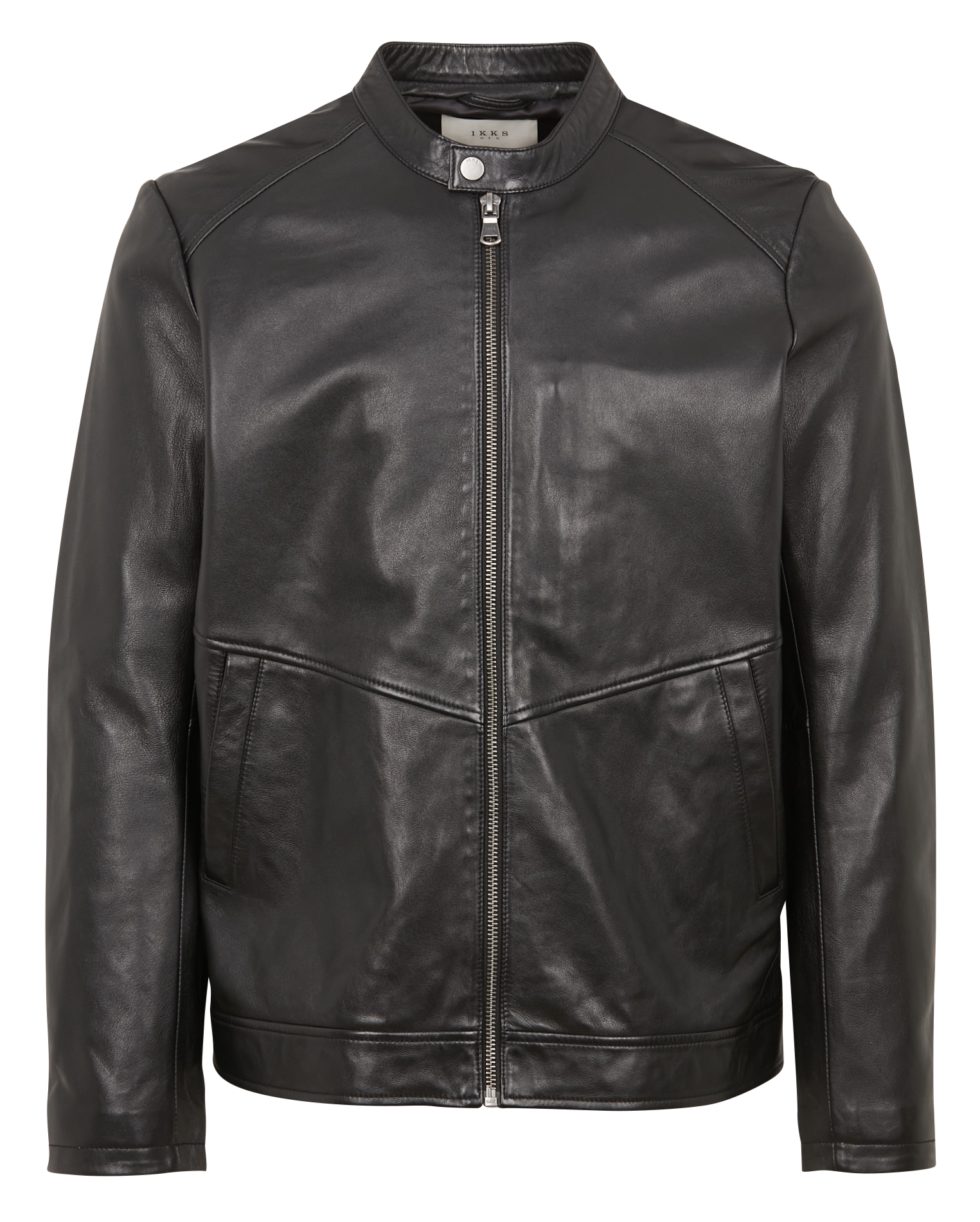 Blouson col officier en cuir | Noir