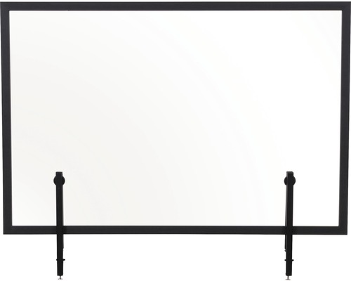 Glazen scheidingswand met hygiënische bescherming, voor tafelmontage, zwart houten frame, 90x60 cm