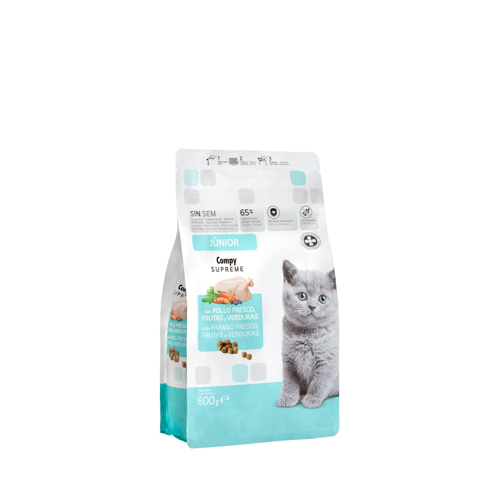 Croquettes pour chat Supreme Compy Junior au poulet, fruits et légumes