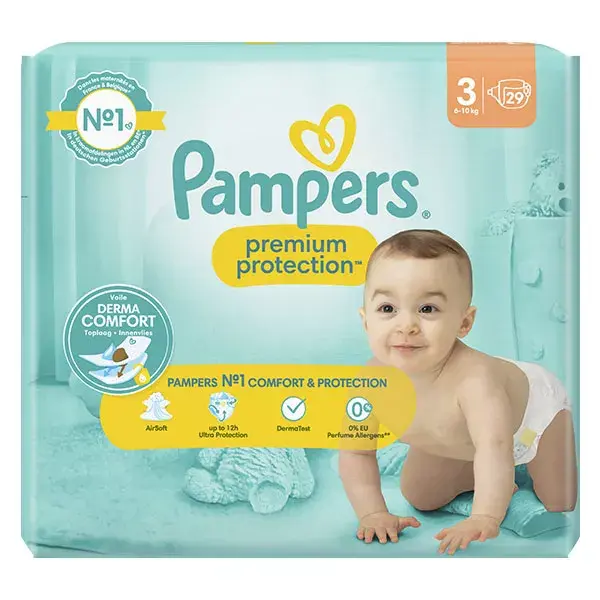 Fraldas Pampers Premium Protection Tamanho 3 x 29 (6kg - 10kg) Nossa número 1 em conforto e proteção