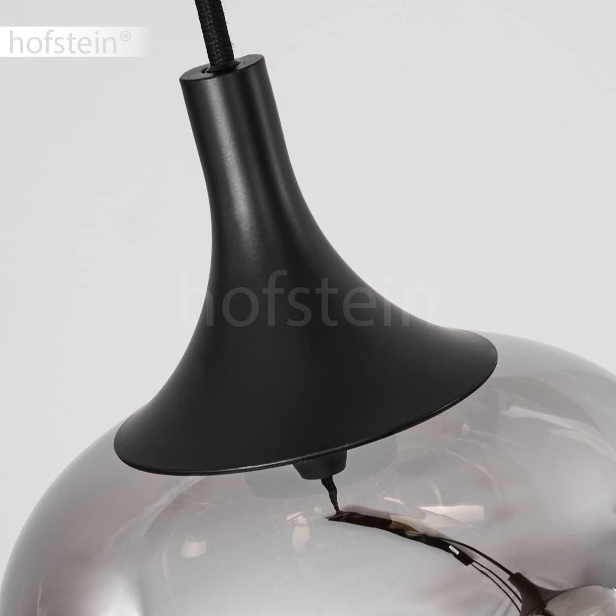 Hängeleuchte Azurara, Hängelampe aus Metall/Glas in Schwarz/Rauchfarben, Leuchte 4-flammig im Vintage/Retro Design mit Schirmen aus Glas (Ø19,5cm), Höhe max. 121cm, 4x E27 max. 40W, ohne Leuchtmittel