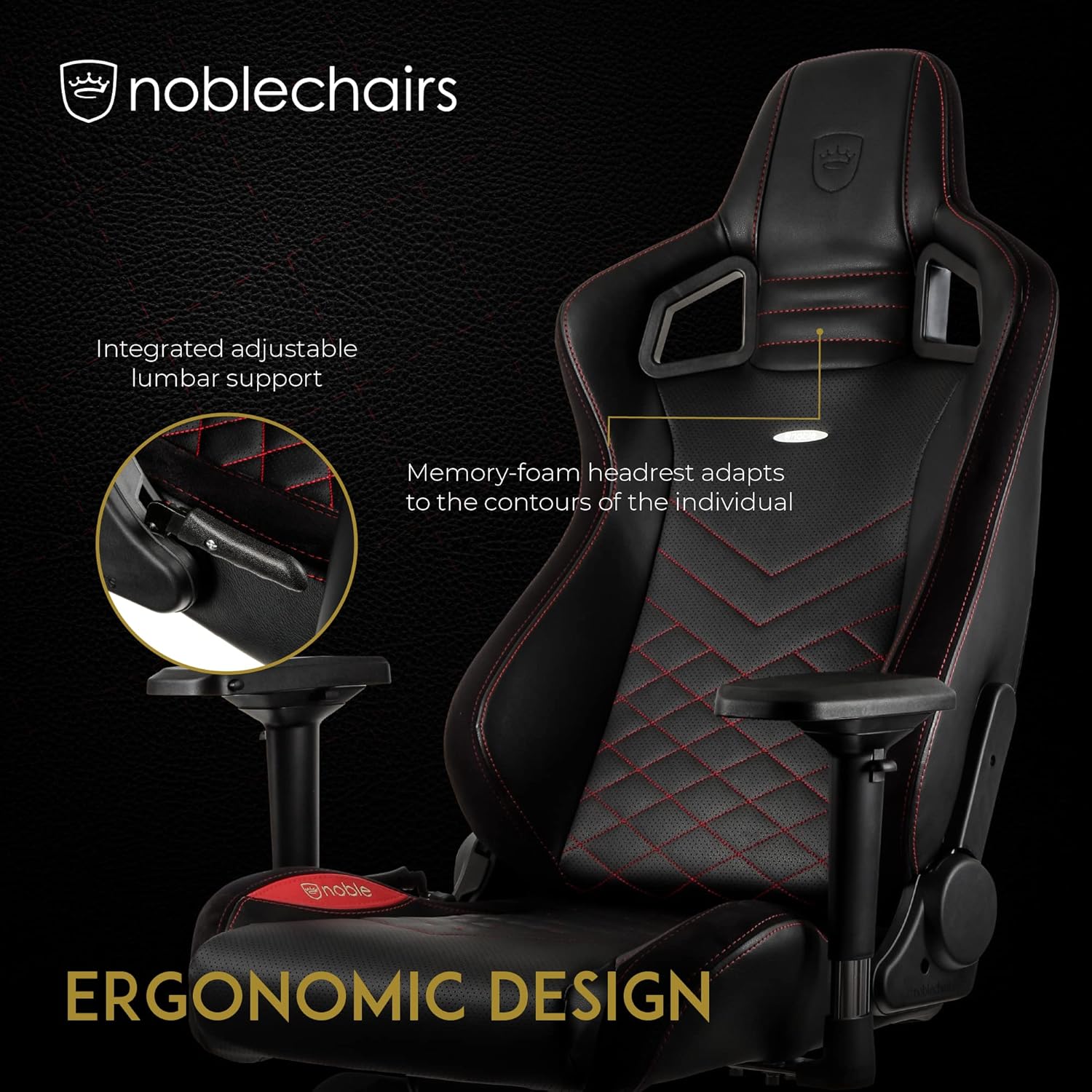 noblechairs Epic Gaming Stuhl - Bürostuhl - Schreibtischstuhl - PU-Kunstleder - Inklusive Kissen - Schwarz/Rot