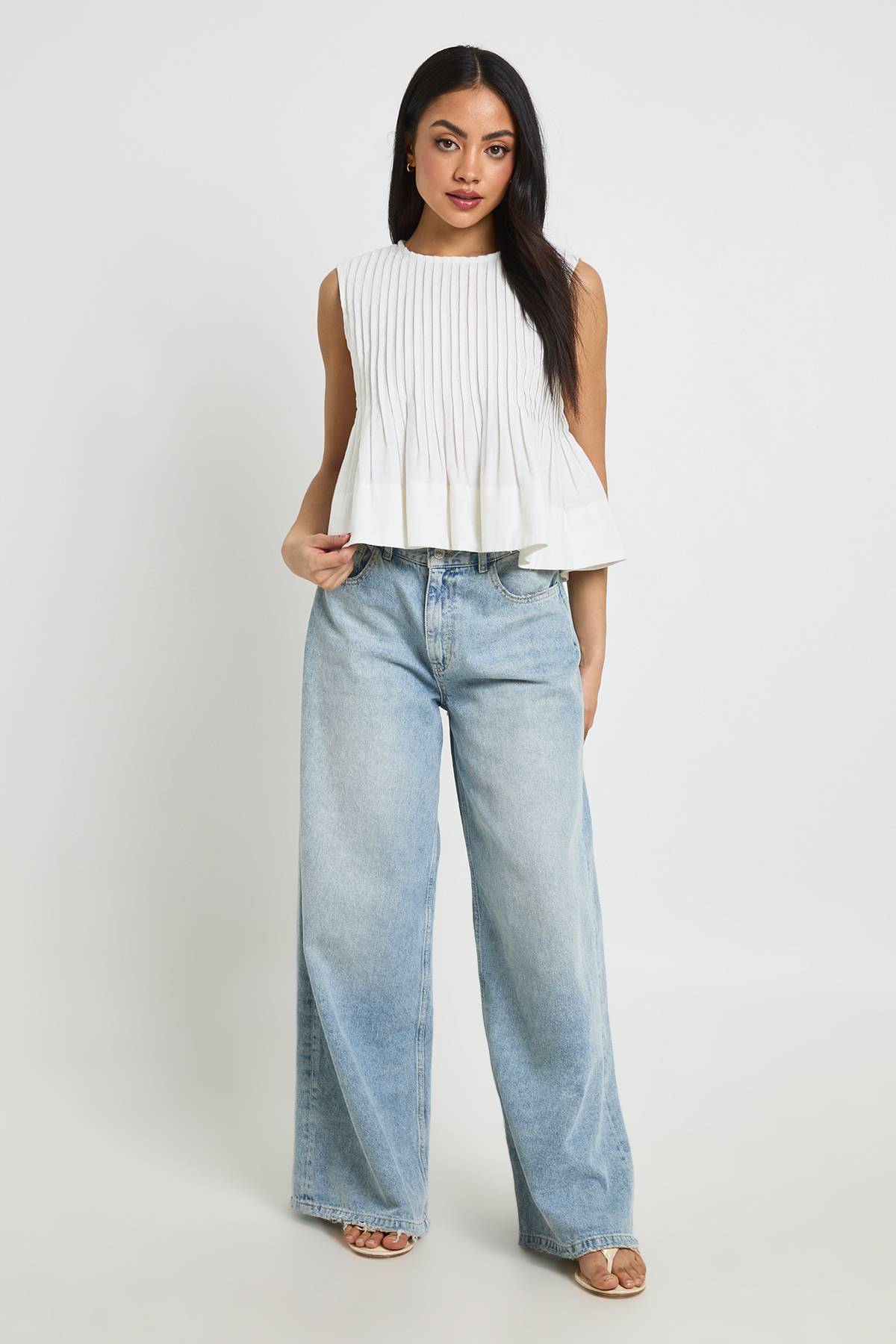 boohoo Haut Plissé Aspect Lin