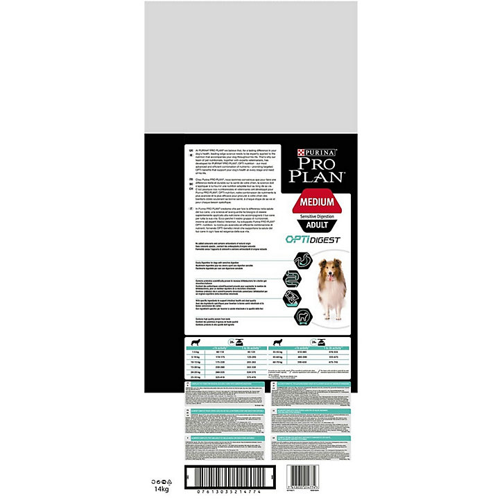 Croquettes pour chien Pro Plan Medium Adult Sensitive Digestion riche en agneau et riz14kg