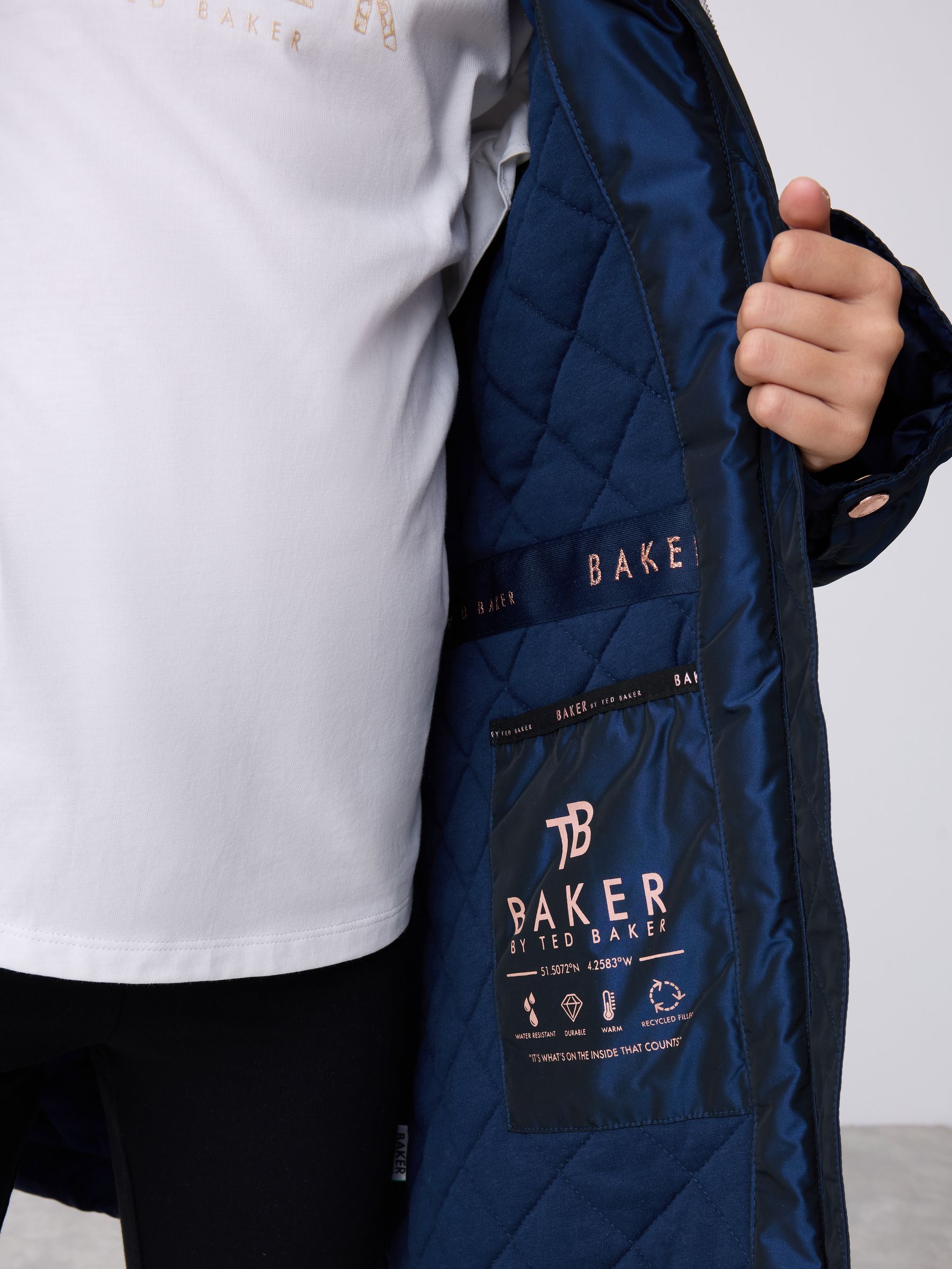 Marineblauw - Baker by Ted Baker - Regenbestendige regenjas met strik en ruches