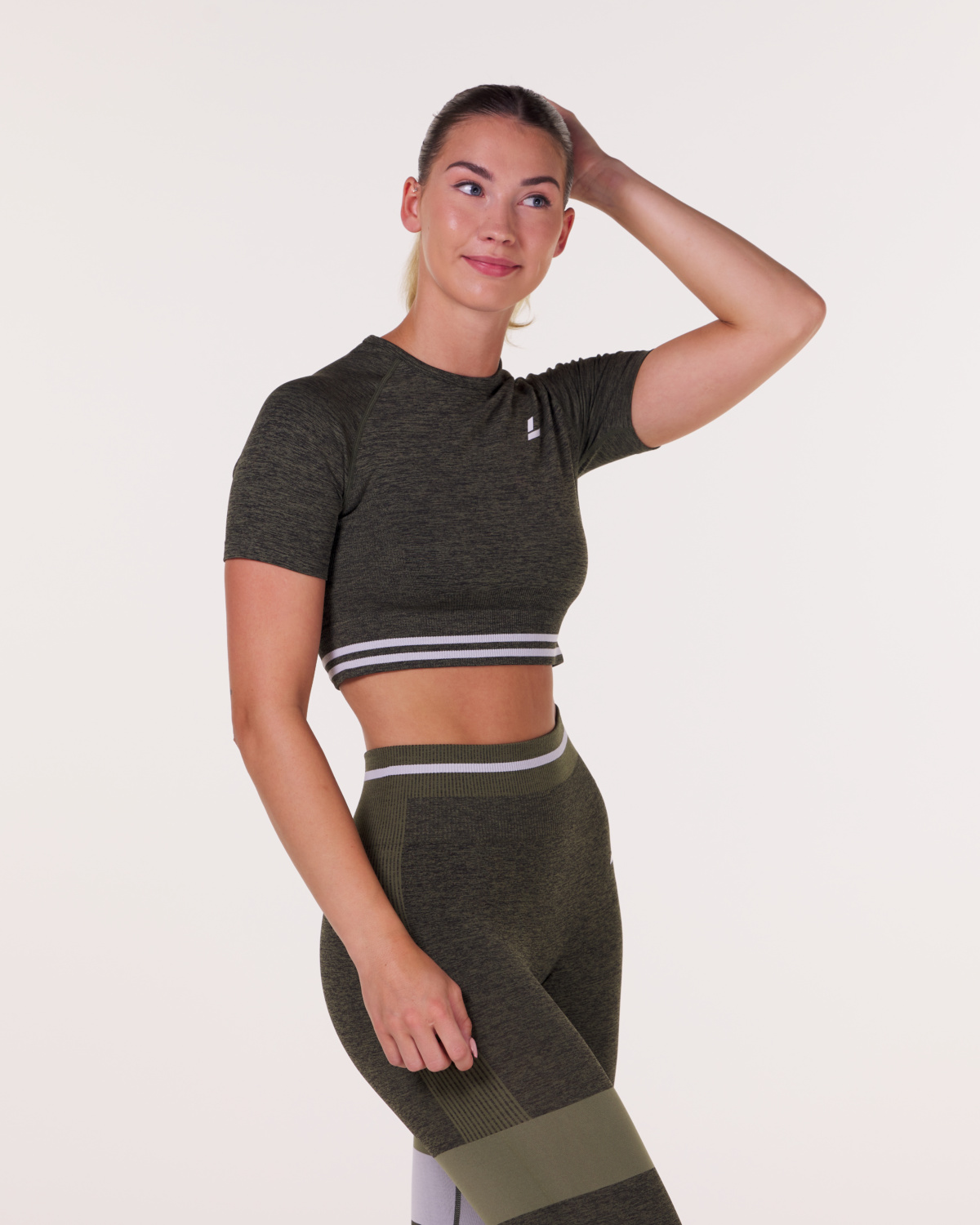 LEVITY Gravity Logo Seamless Crop Tee Green Olive Marl