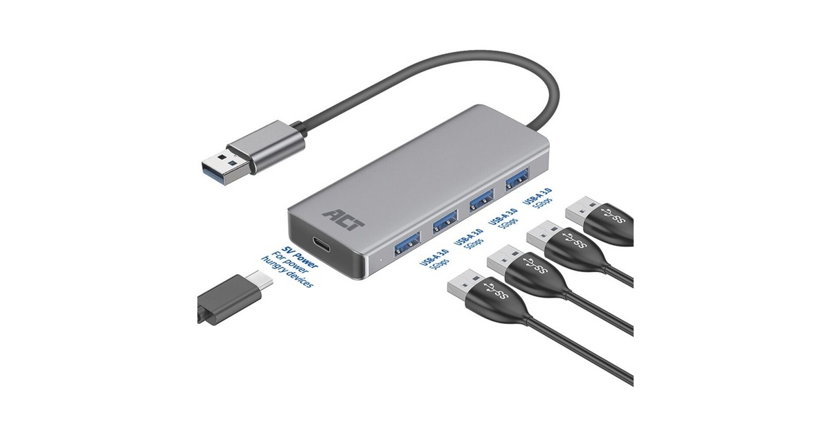 ACT ConnectivityUSB-A hub 3.0, 4 poorts USB-A usb-hub  (Aluminium)