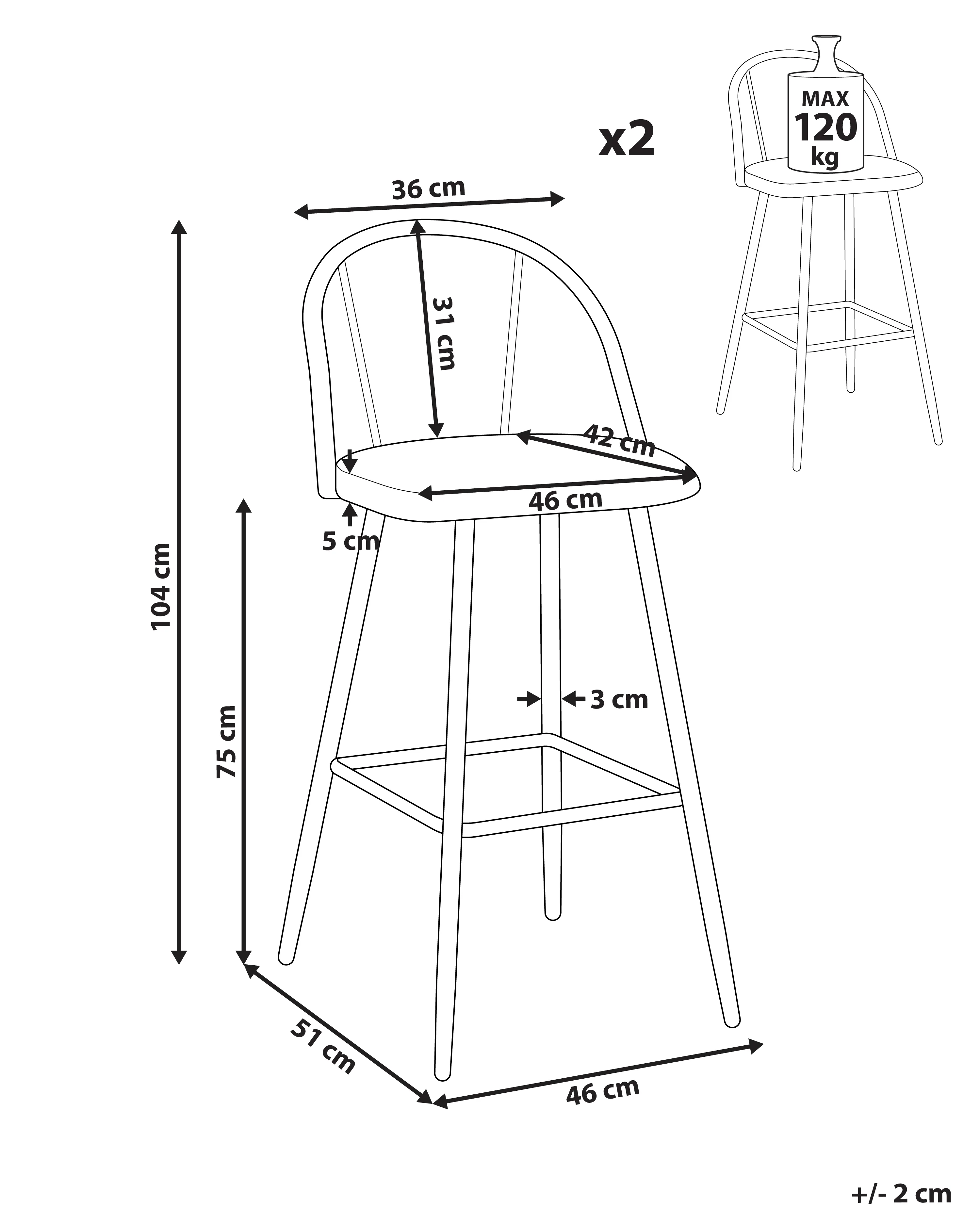 Set van 2 barstoelen CORNELL Metaal Zwart