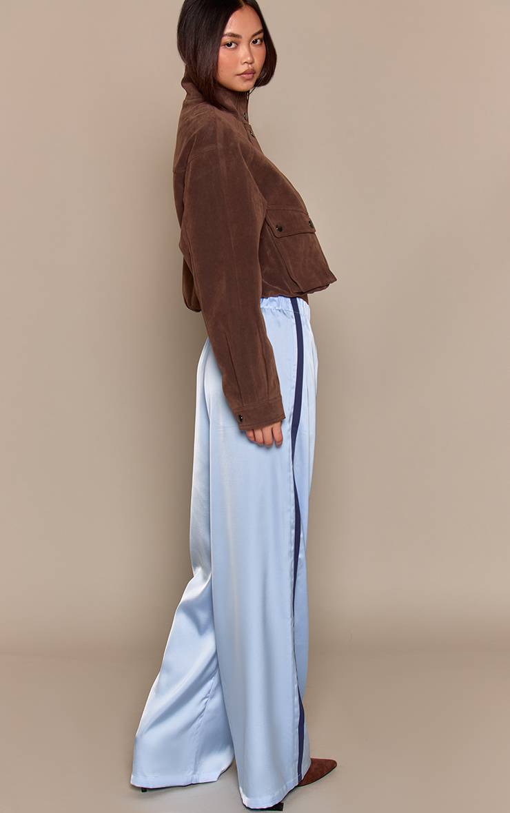 Bleu Pantalon Large En Satin À Bandes Contrastées