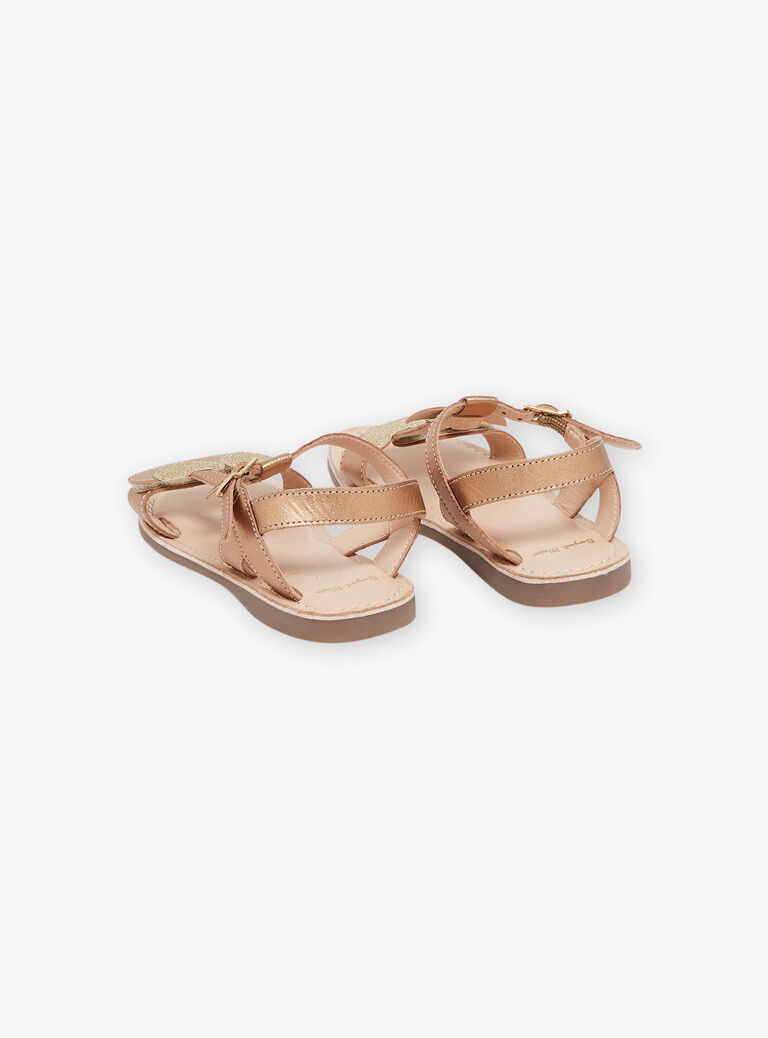 Sandales ouvertes dorées en cuir