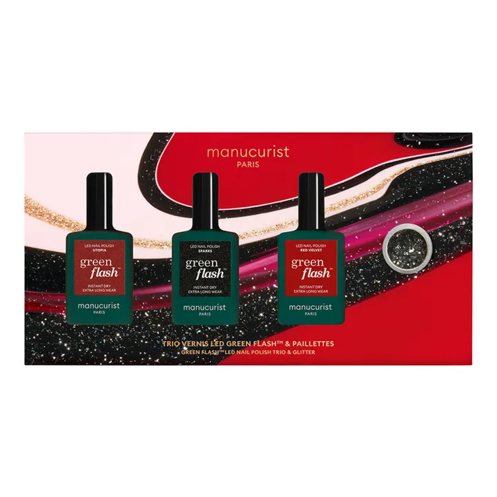 Manucurist Coffret collection semi-permanent Holidays Green Flash - Utopia, Red Velvet et Sparks