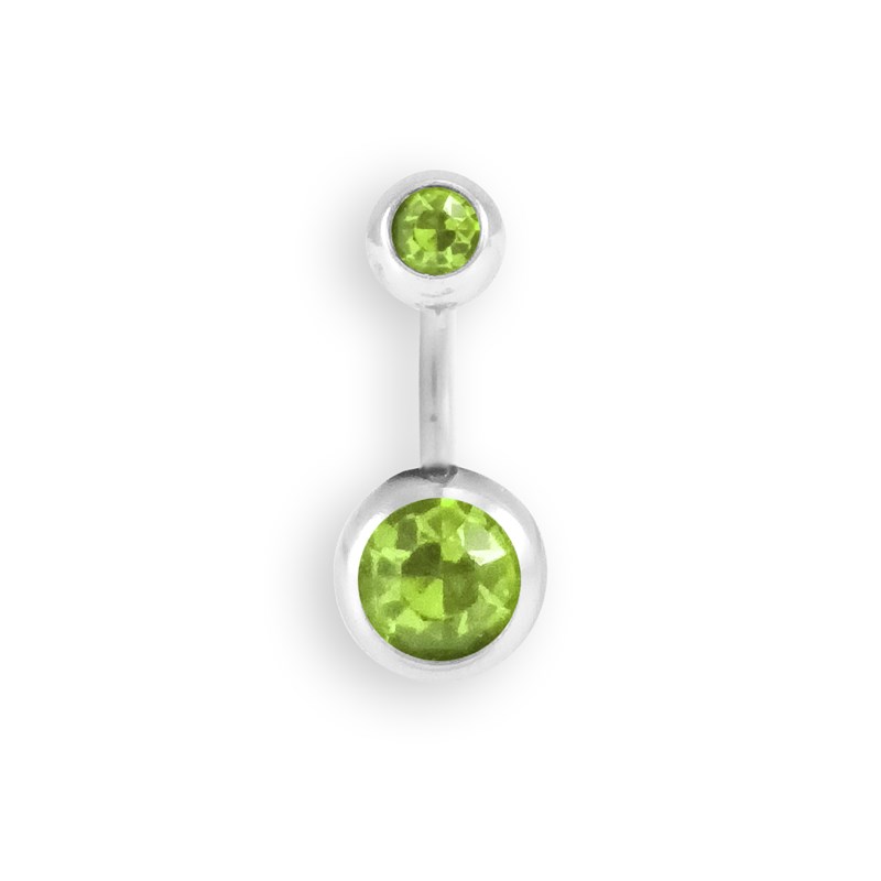 Piercing en acier argenté avec oxyde de zirconium vert