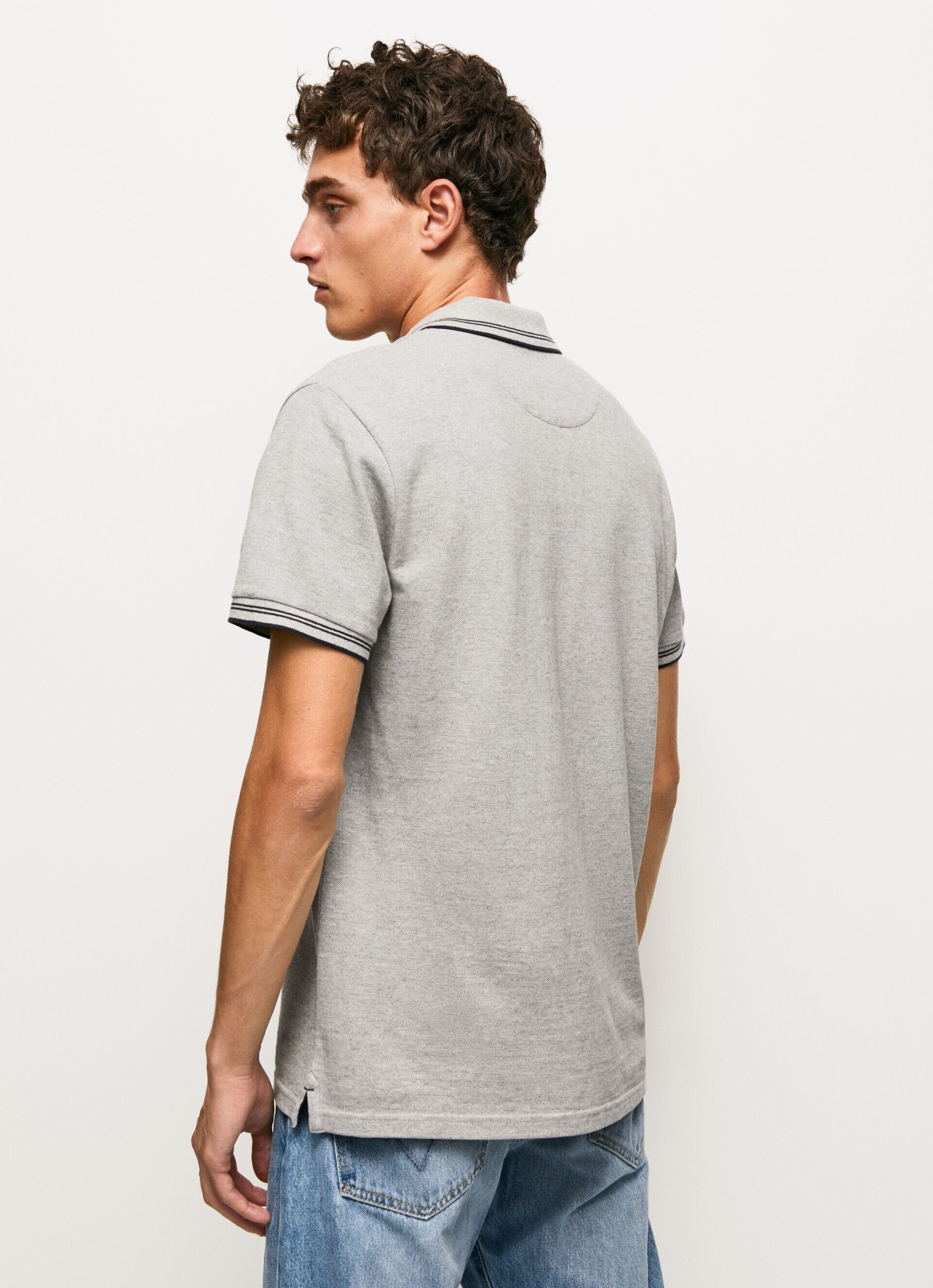 Camisa polo de algodão piqué com logotipo bordado - cinza mescla