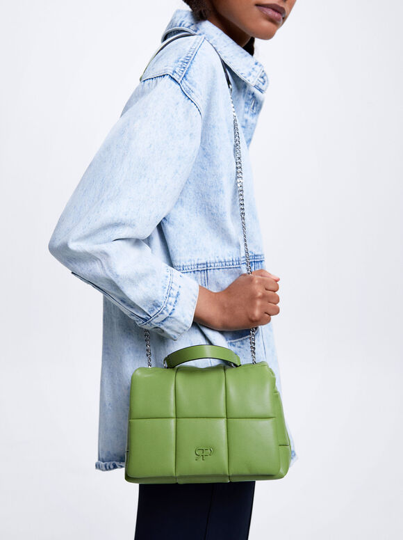 Bolsa de ombro acolchoada com corrente - Verde