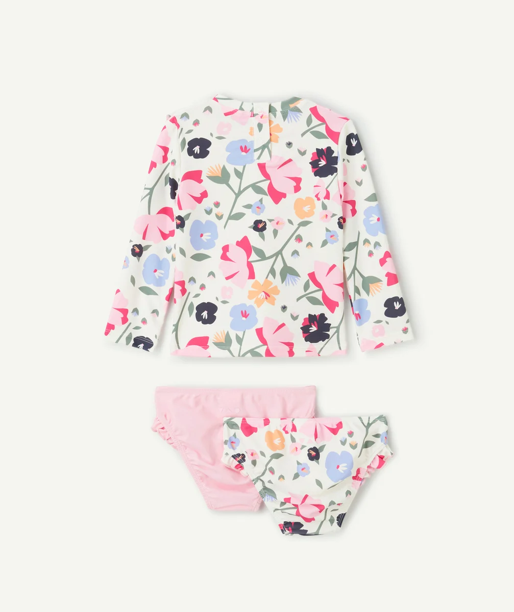 SET ANTI-UV FILLE AVEC TOP ET 2 CULOTTES EN FIBRES RECYCLÉES THÈME FLEURS