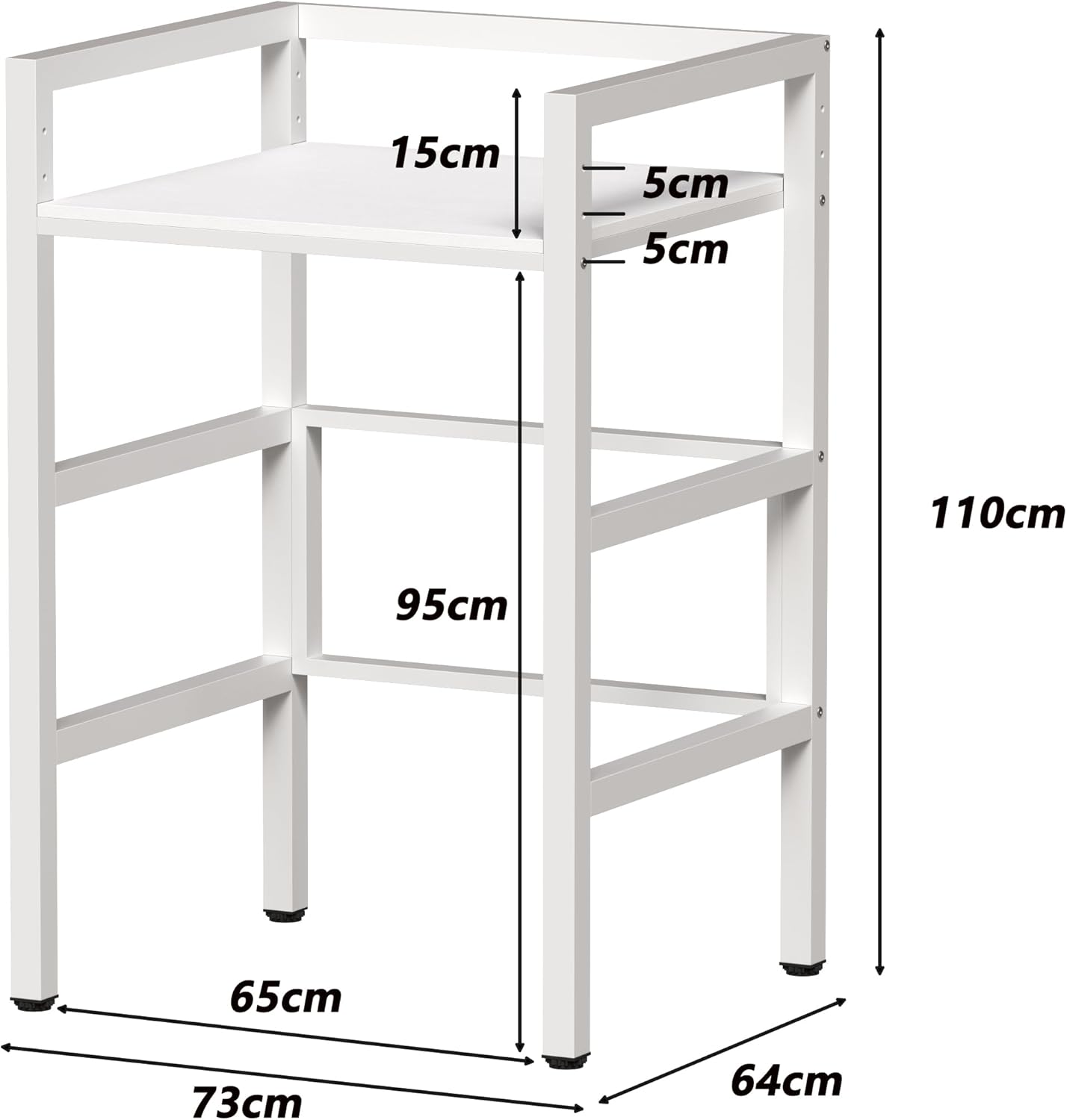 MSFE Meuble étagère de Rangement Dessus Machine à Laver,Kit d'empilage pour Lave-linge et Sèche-linge à Chargement Frontal,3 Hauteurs Réglables,Capacité de Charge de 350kg,73*64*110cm,Produit Breveté