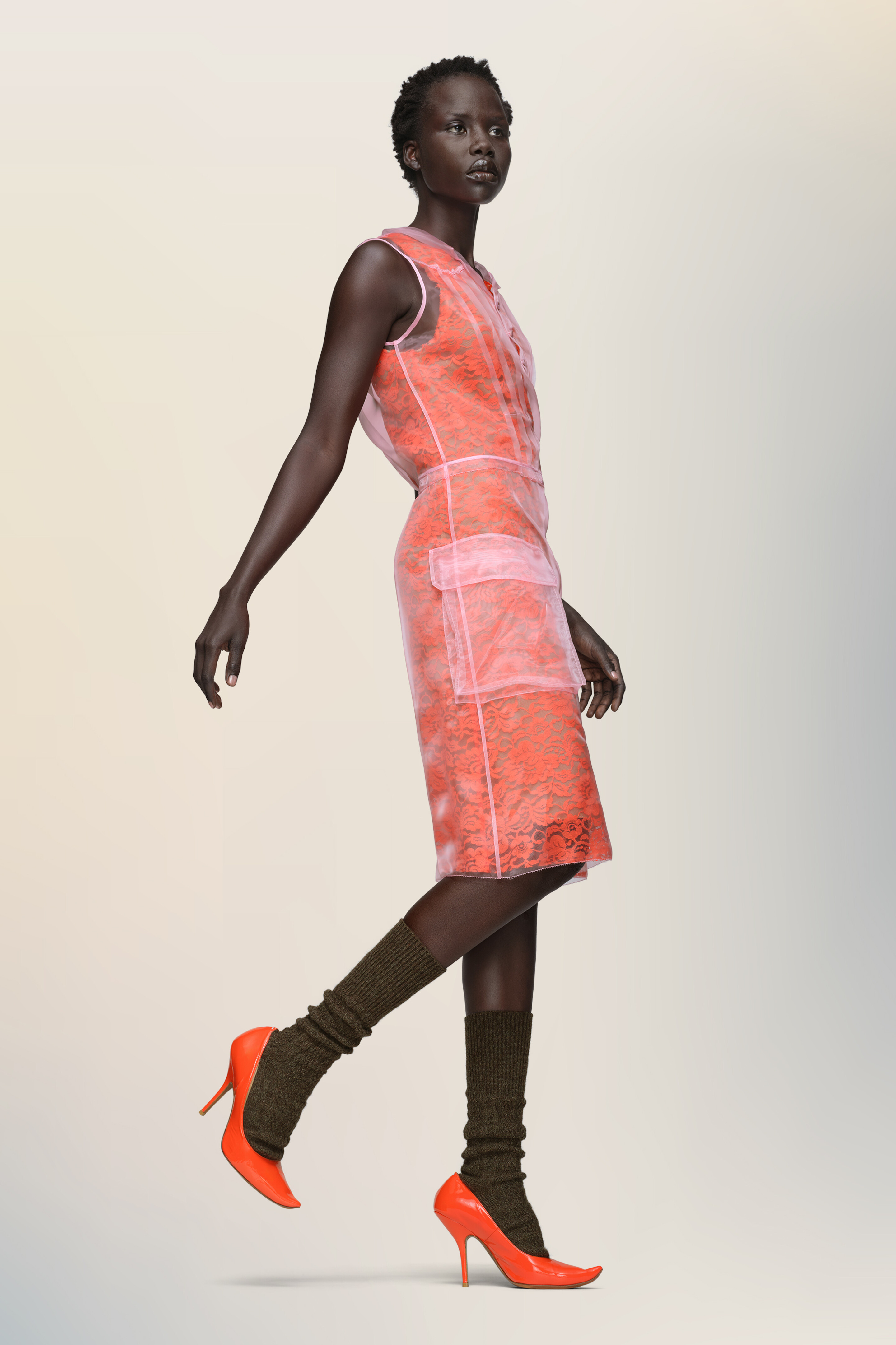 Robe de jour transparente orange - femme Rose et orange