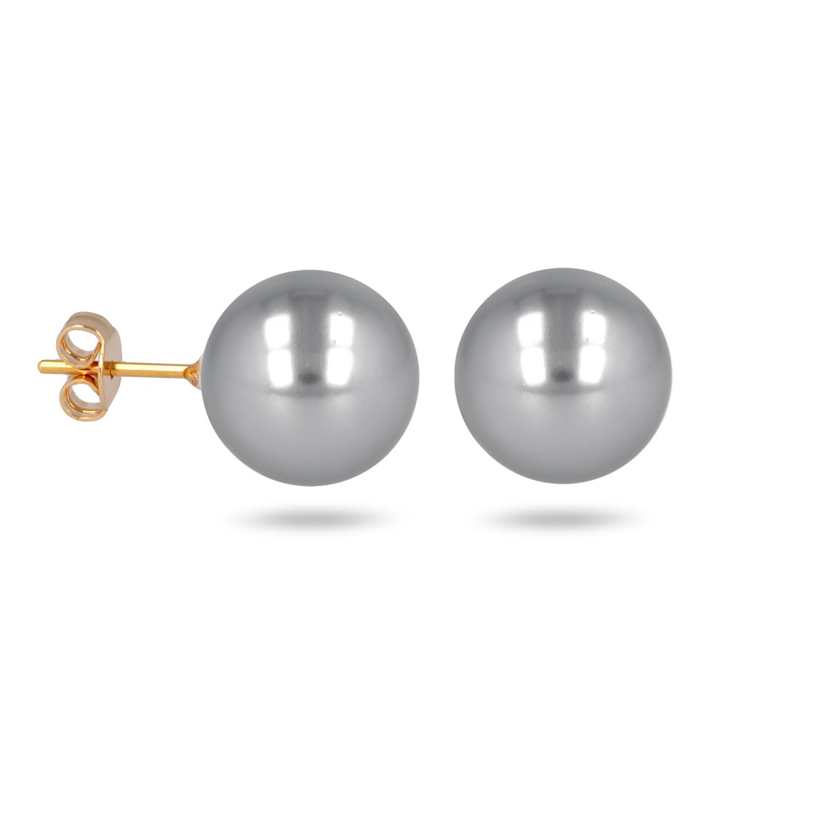 Boucles d'oreille plaqué or avec perle d'imitation de Majorque grise 7MM