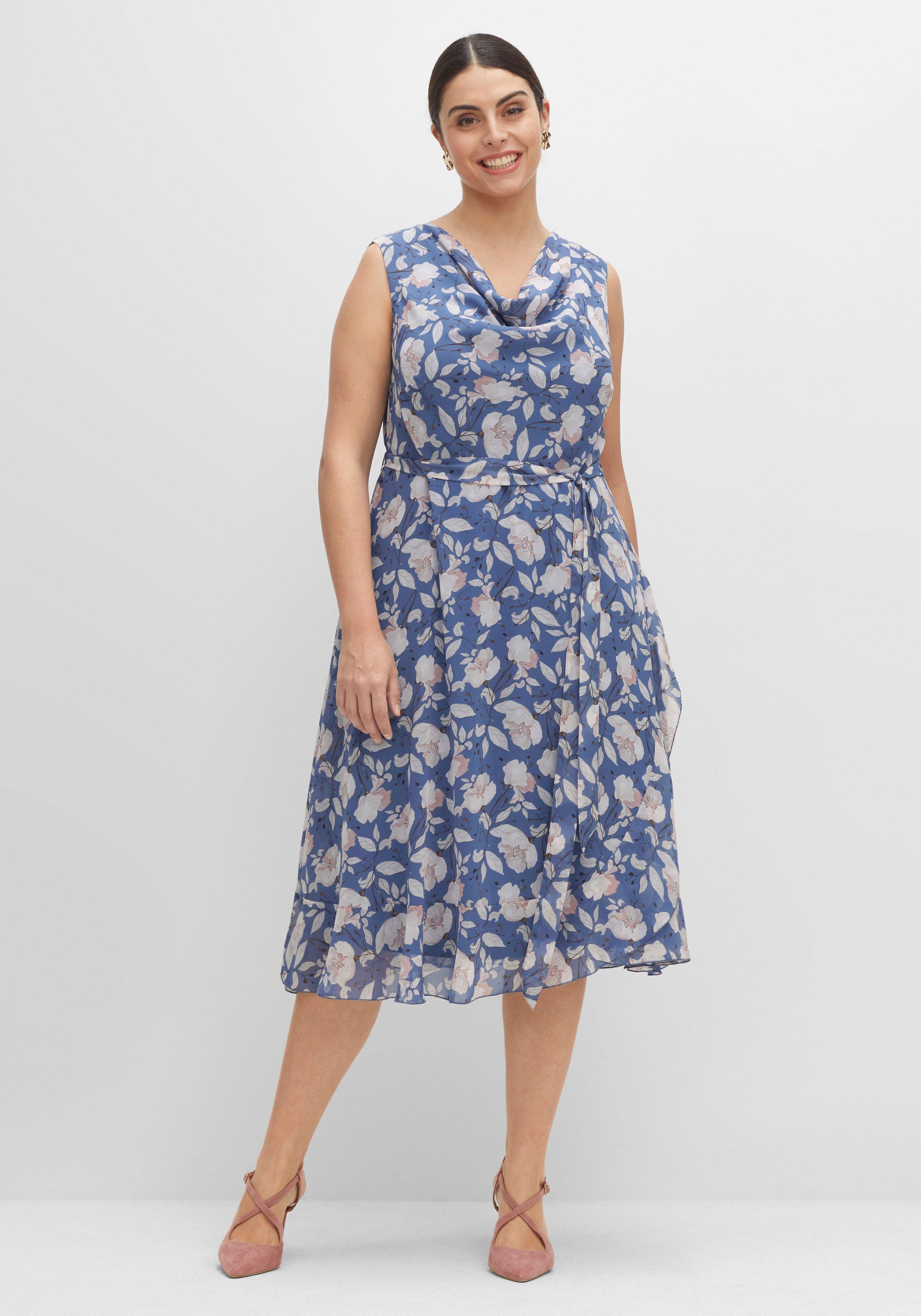 Chiffonkleid in Midilänge, mit Wasserfallkragen