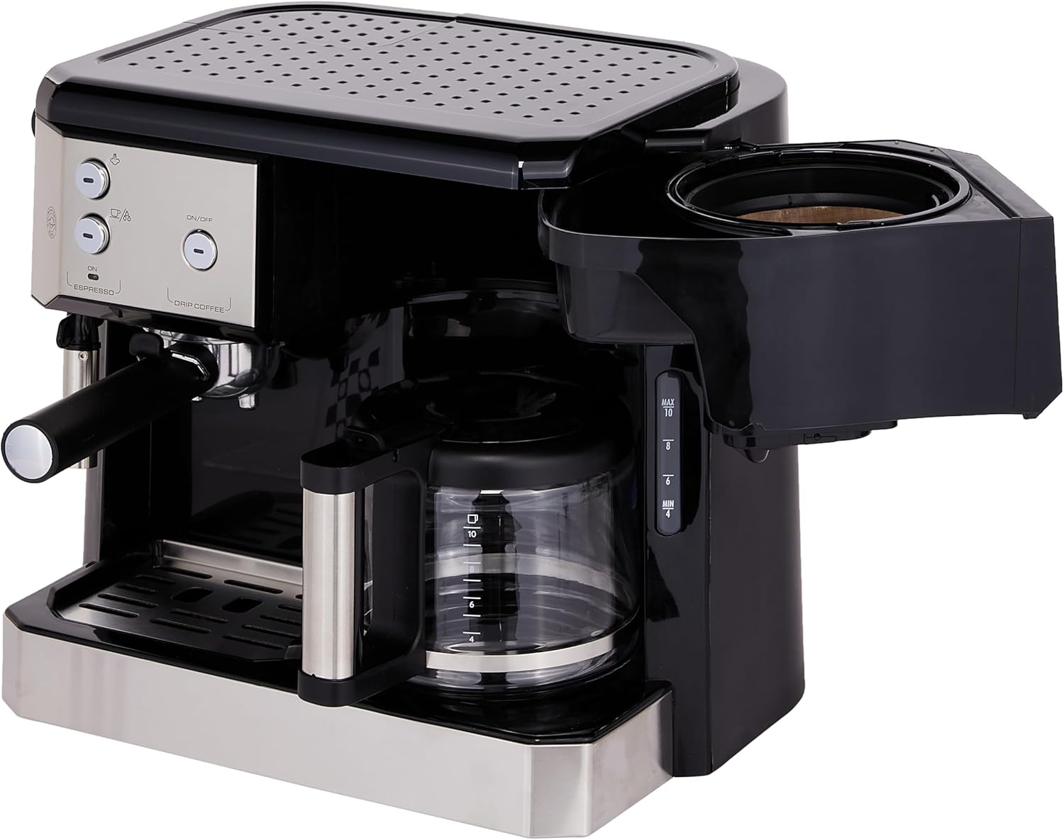 De'Longhi Kombikaffeemaschine BCO 421.S – Kaffeemaschine mit Espresso-Siebträger und Filterkaffee-Funktion inkl. Milchaufschäumdüse, Glaskanne & Wasserfilter-System, 1 l, Edelstahl/Schwarz, single