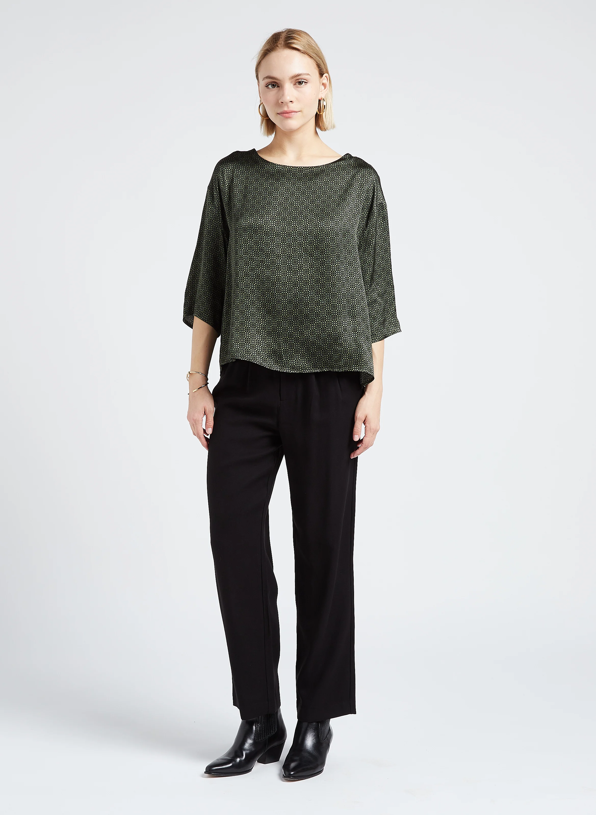 LOLLY - Blouse col rond imprimée | Vert