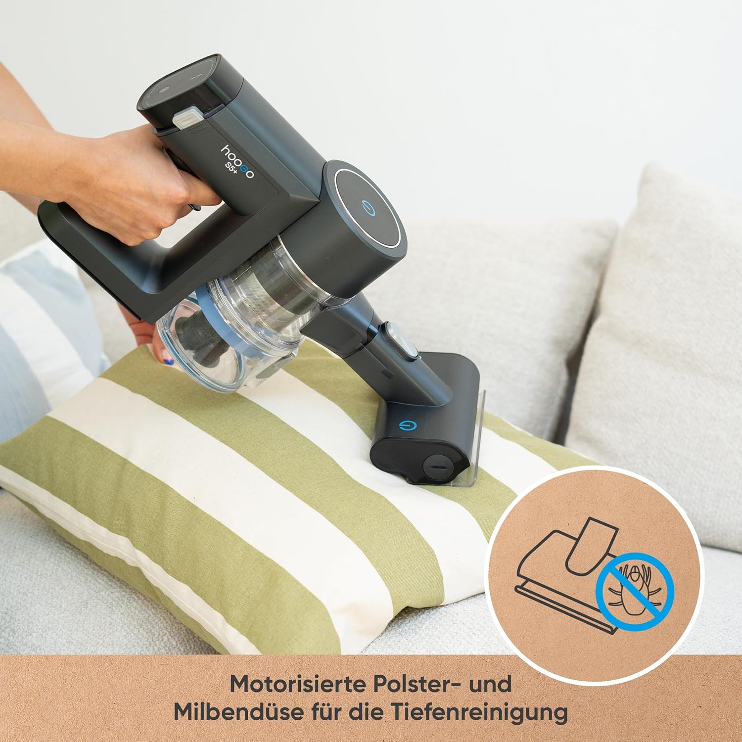hoogo Akku-Staubsauger S5+ 3in1 | 550W | 30.000 Pa | beutellos kabellos | Laufzeit bis zu 75 Min. | Handstaubsauger | Tierhaare | mit Beuteloption | LED Beleuchtung | Qualität aus Deutschland