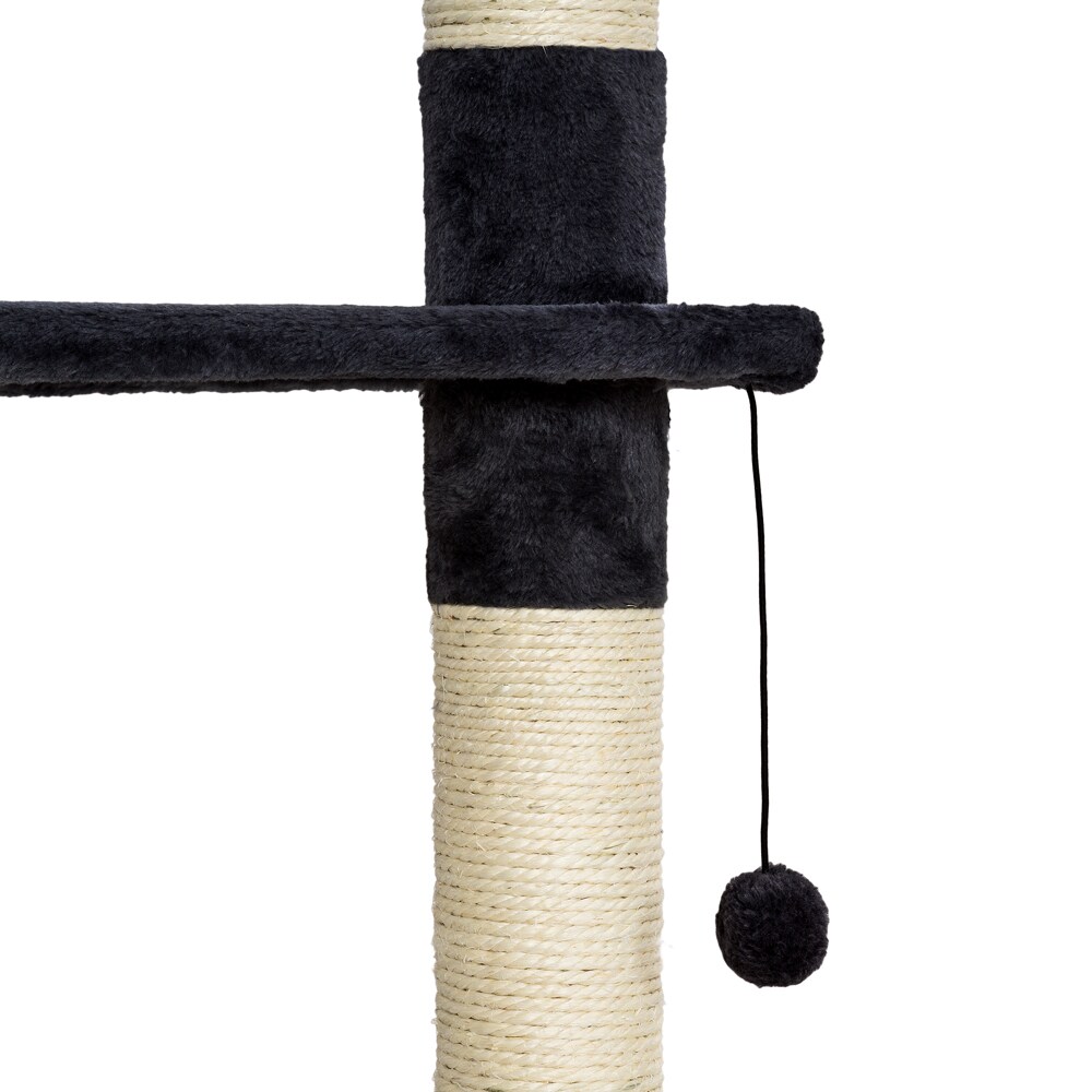 tectake® Kratzbaum, 243 bis 260 cm, mit 2 Katzenhäusern, inklusive 2 Treppen, 2 Spielbällen, Deckenspanner und Kippschutz