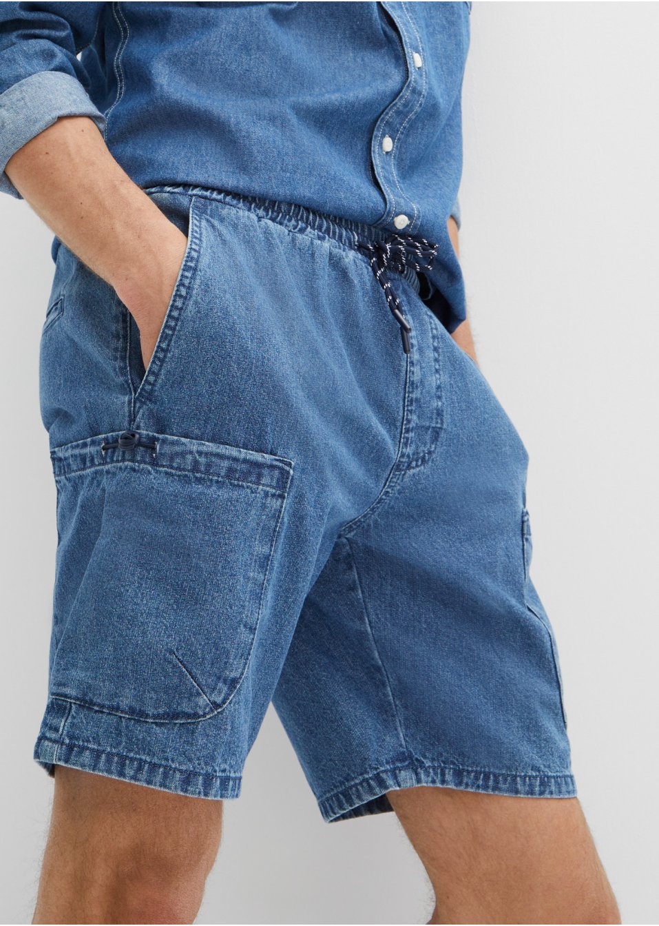 Short long en jean à taille extensible, Loose Fit