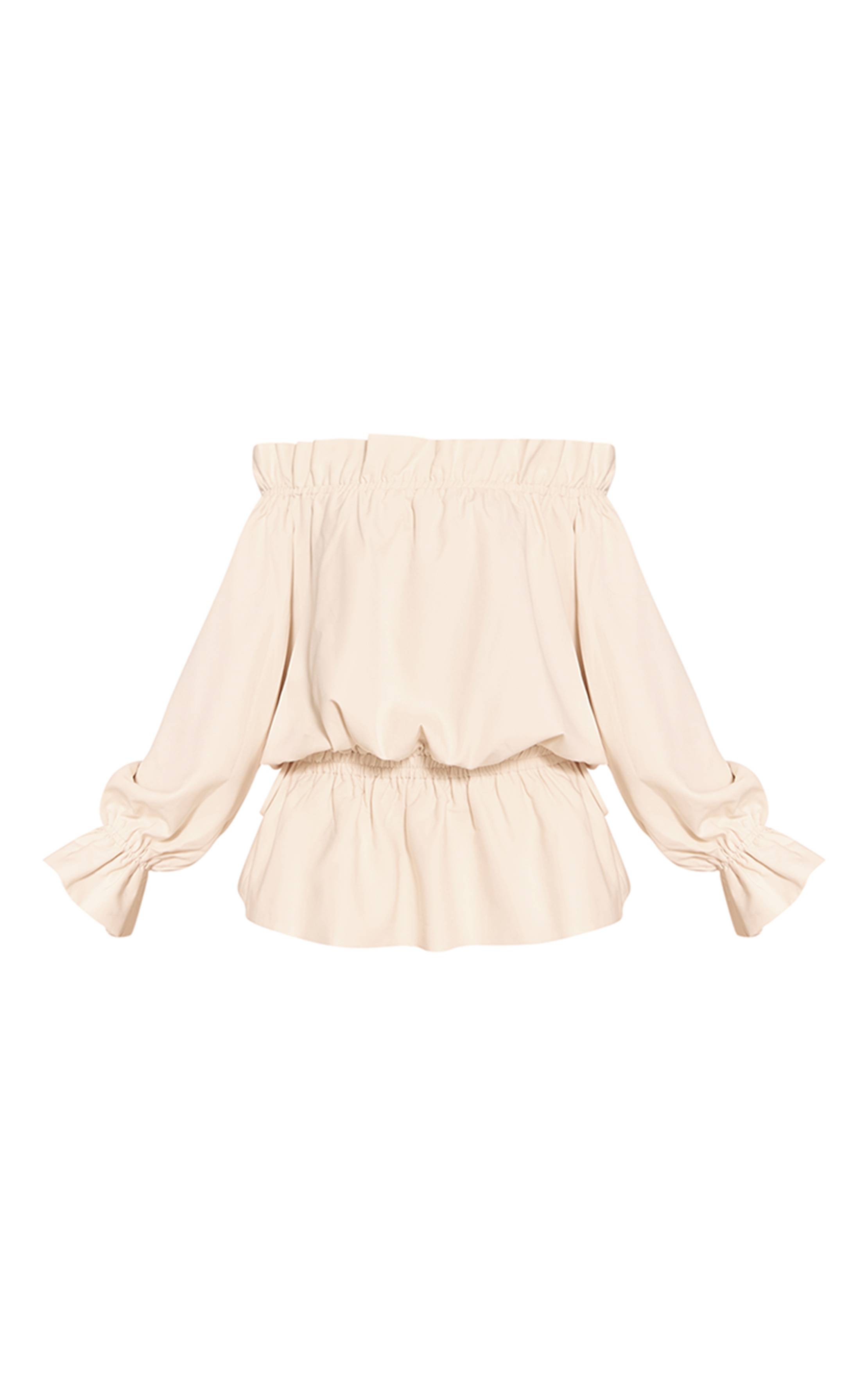 Crème Robe Courte Bandeau À Manches Longues En Tissu Tissé Avec Détail Nœud