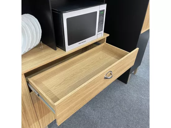 Buffet de Cuisine 8 Portes 1 Tiroir 10 NIches Chêne et Noir L 182.8 H 205 P 39.3 cm