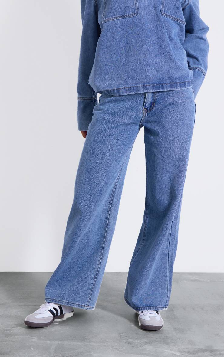 Délavage Vintage Jean Large Taille Haute À Surpiqûres Contrastantes