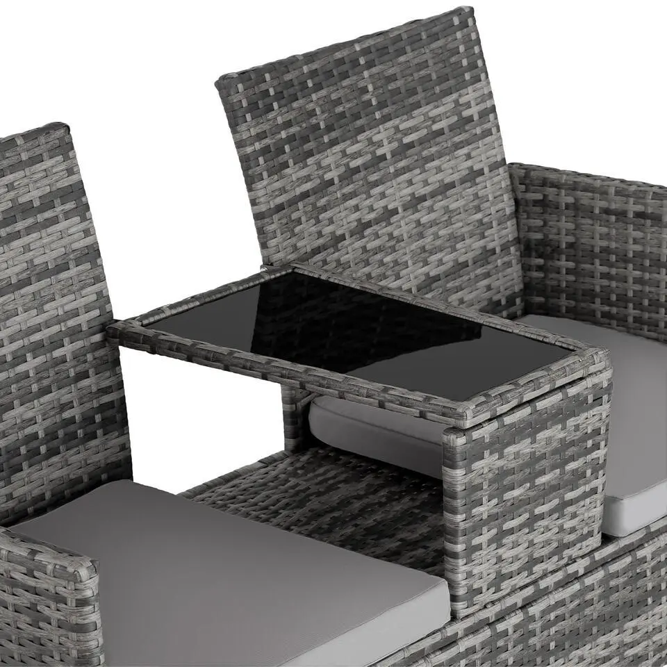 tectake Wicker tuinbank met tafel, Grijs/lichtgrijs
