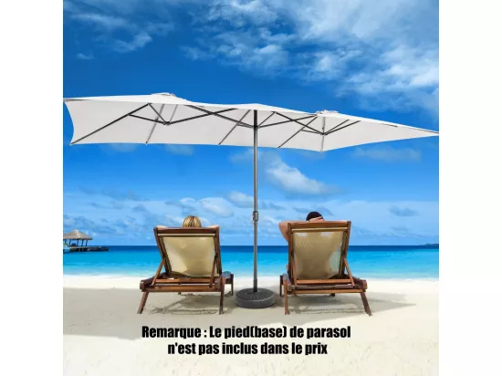 Parasol de Jardin Double XXL 426 x 265cm Poignée à Manivelle,Sommet Ventilé Polyester Structure Métallique à 10 Côtes （Beige)