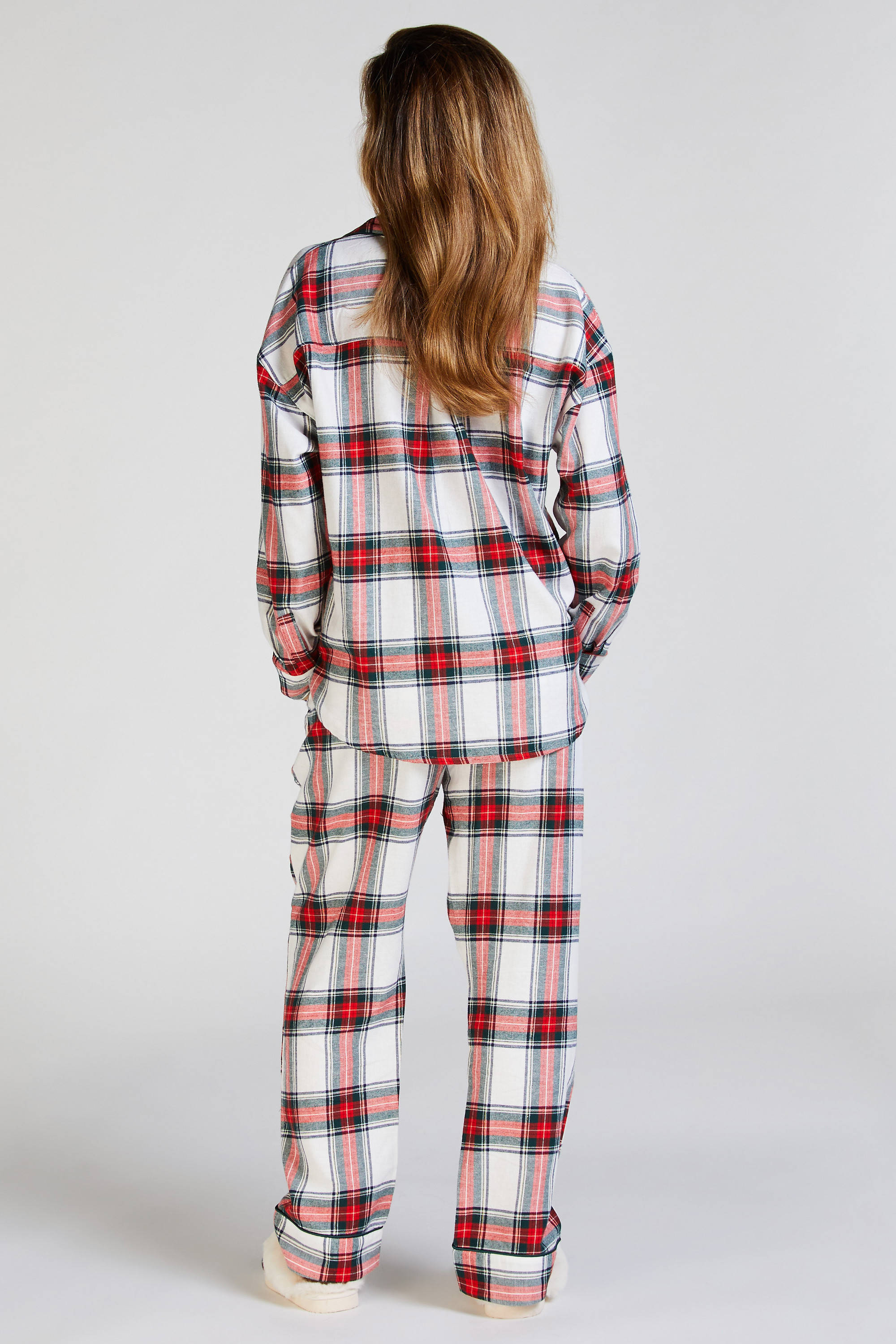 Hunkemöller flanellen pyjamatop wit/rood/grijs