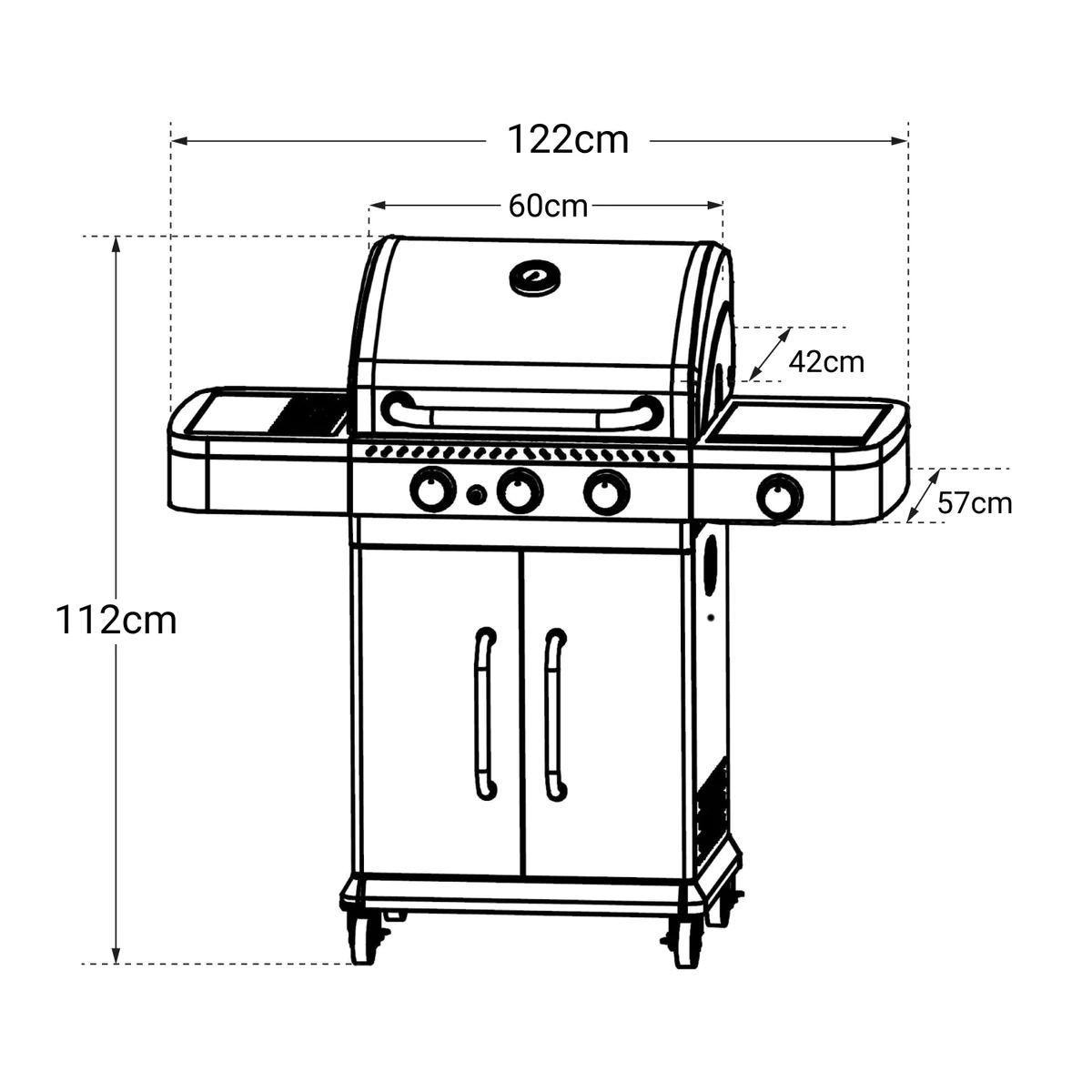 Barbecue au gaz FIDGI 3 avec thermomètre - 3 brûleurs + réchaud 11,5kW