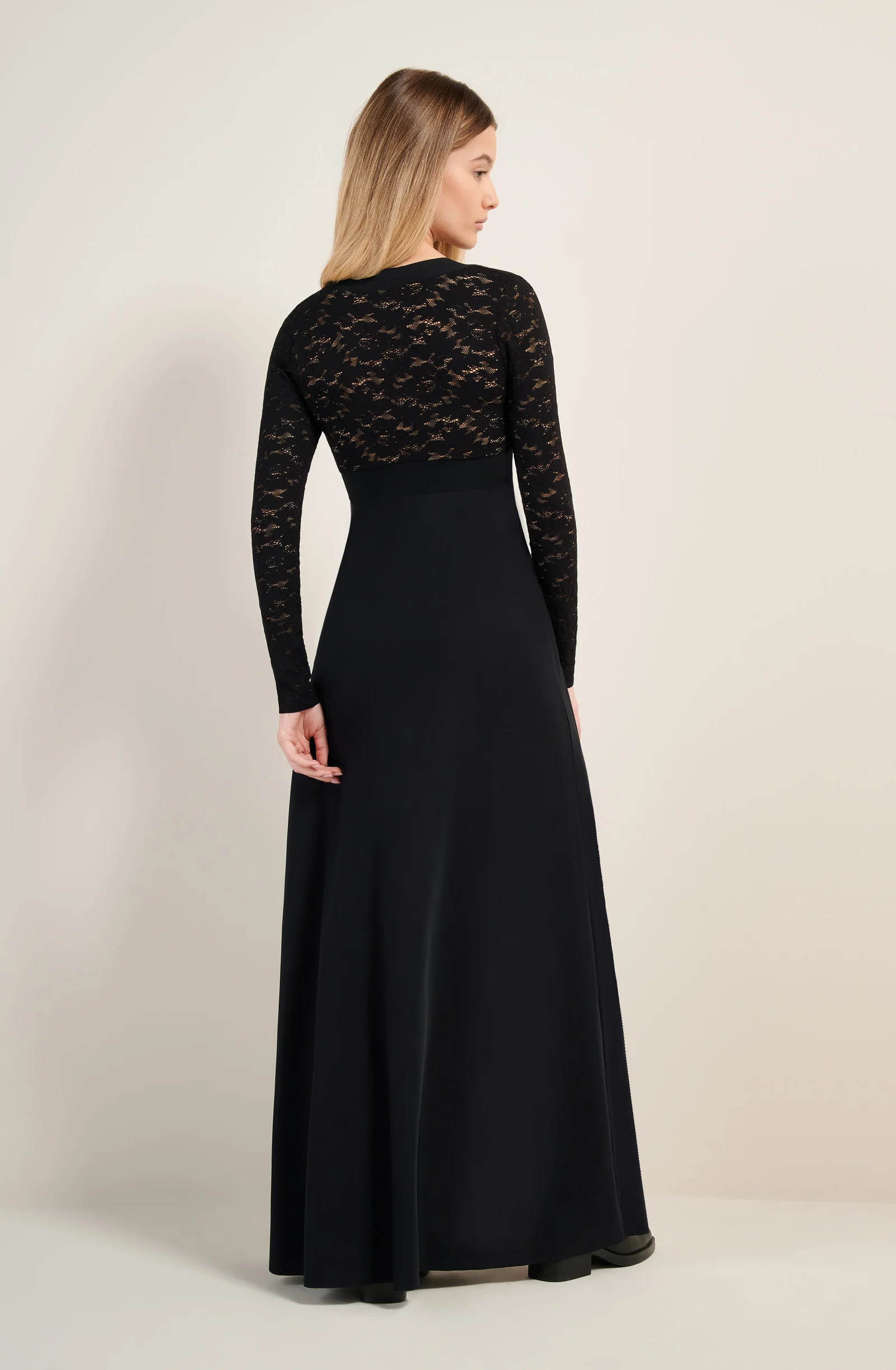 vanao Robe longue en dentelle noire Noir
