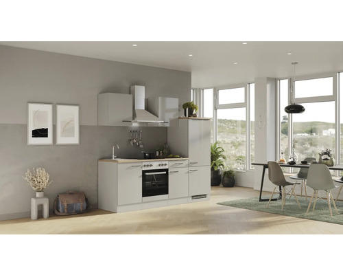 Flex Well keukenblok met apparatuur Lund 220 cm lichtgrijs glanzend gedemonteerd omkeerbaar