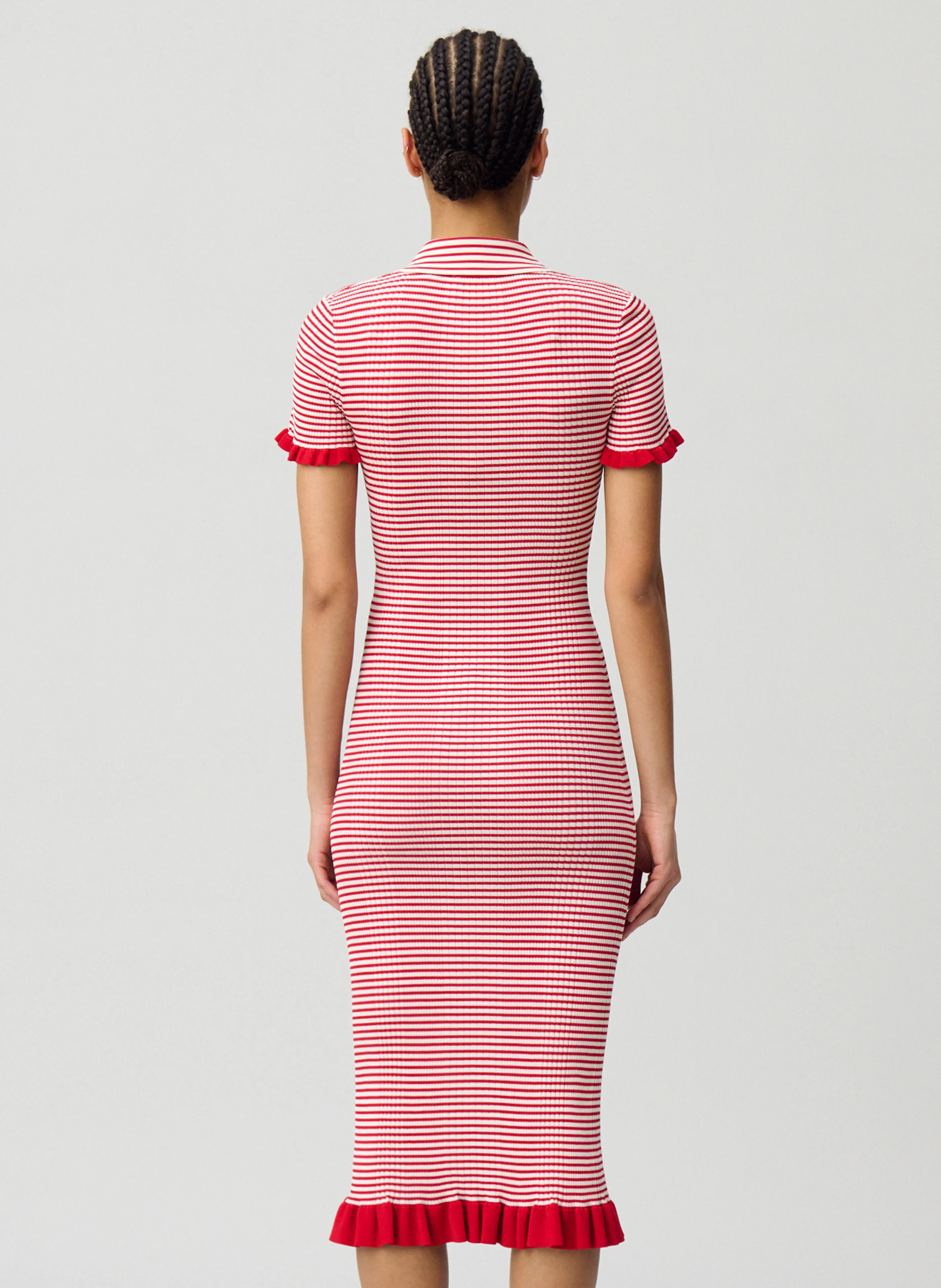 Robe midi moulante col classique | Rouge