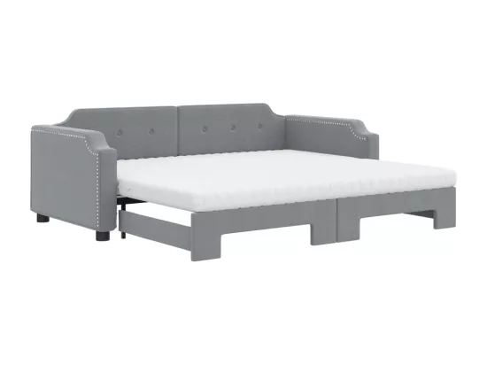 Lit de jour avec gigogne et matelas gris clair 90x190 cm tissu