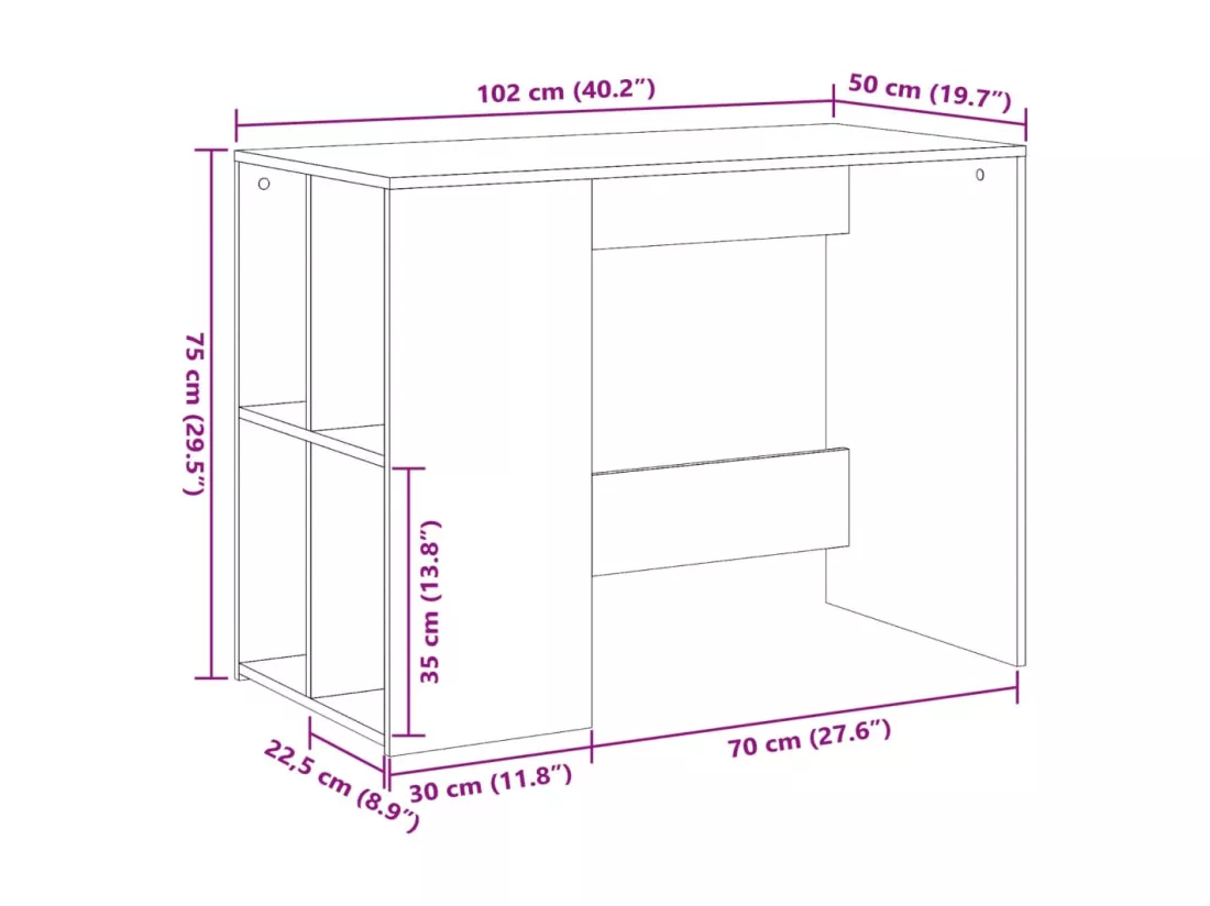 Bureau blanc 102x50x75 cm bois d'ingénierie