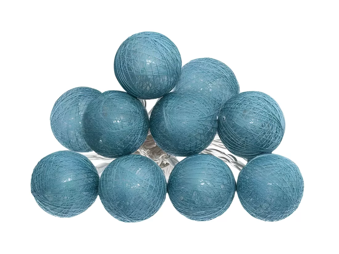 Guirlande LED Pile - 10 Boules - Bleu Canard - Ø 6 cm