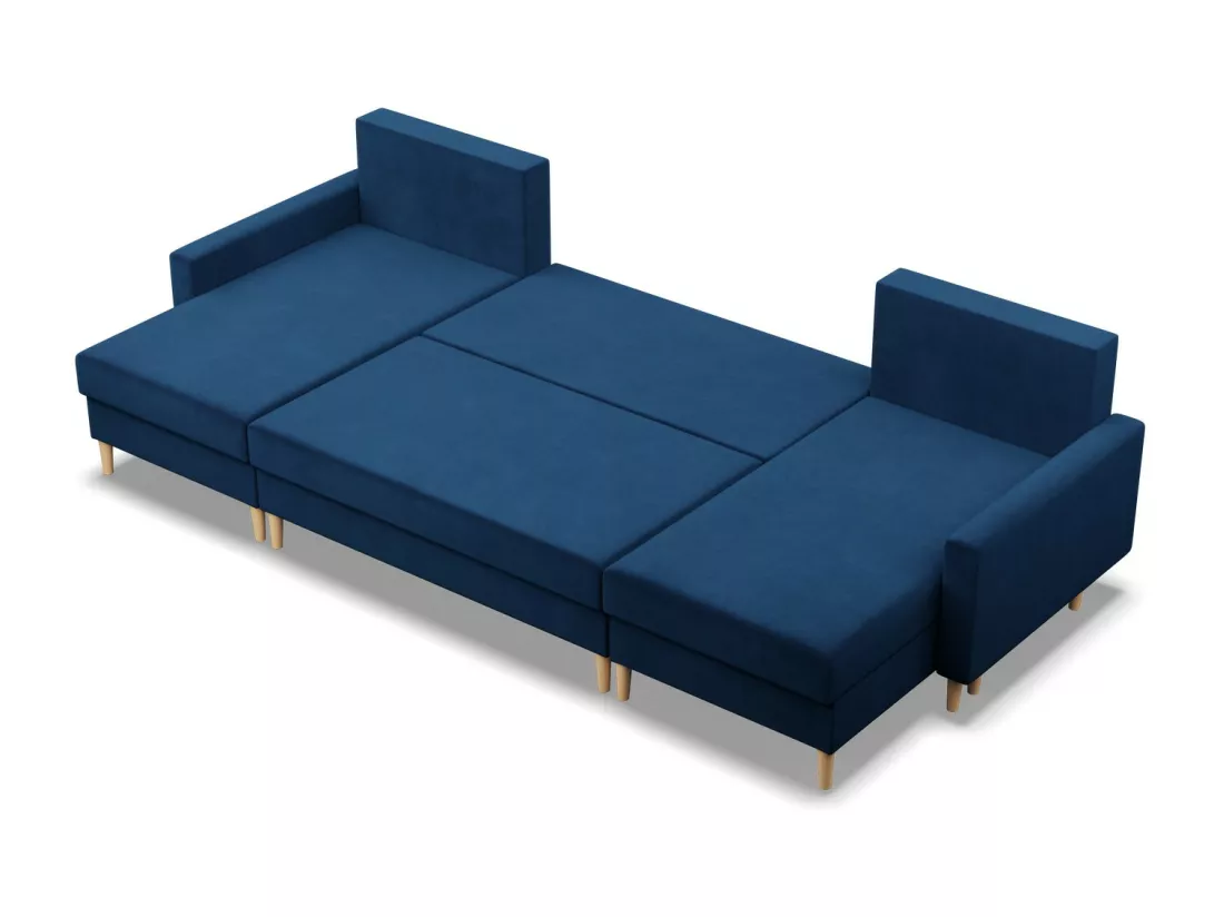 Canapé d'angle en U avec fonction sommeil, Coussin réversible, Bonell, Blau