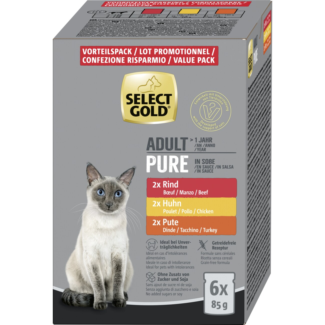 SELECT GOLD Adult Pure in Soße Multipack 6x85g