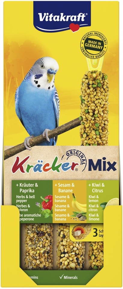 Vitakraft - Fugle snacks - 5 x Kräcker Mix banan/urter/kiwi til undulater