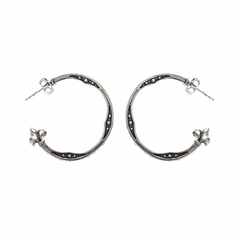 Boucles d'oreilles lys argent forme créoles pierres de zirconiums noire