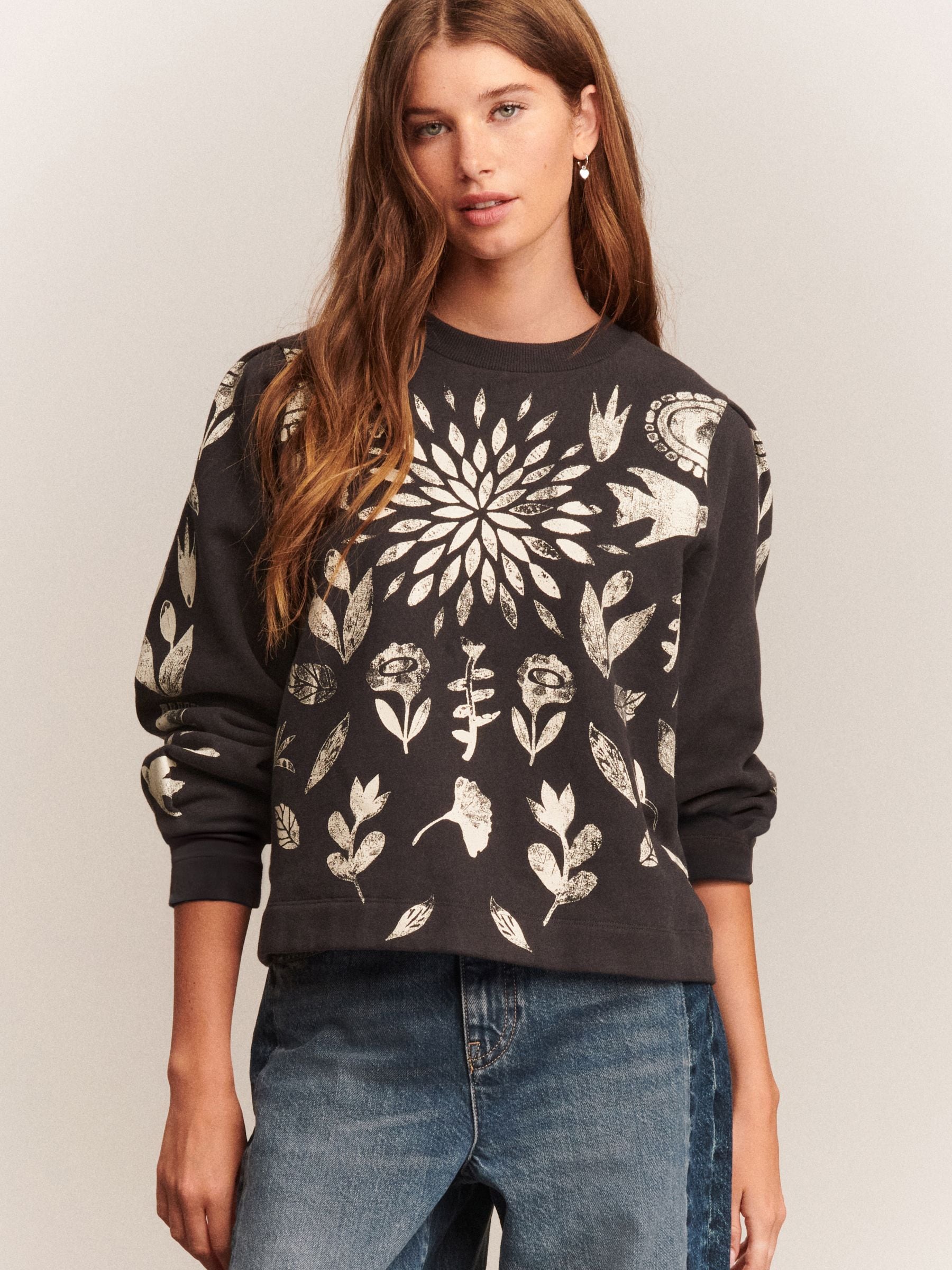 Zwart en wit - Graphic All Over Print Symmetrical Crew Neck Sweatshirt